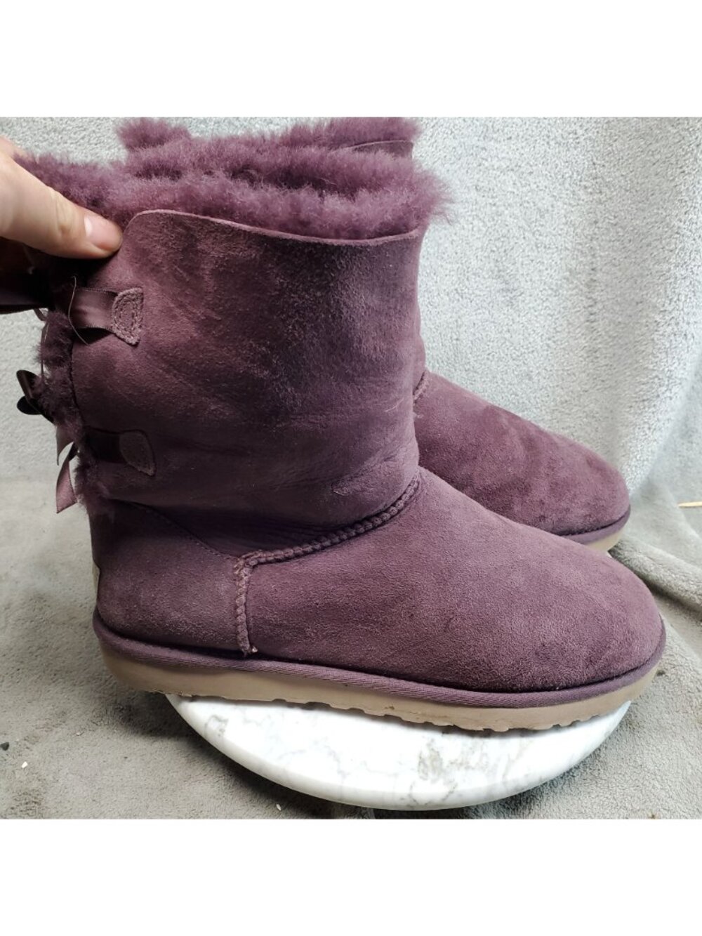 Ugg Shoes Womens Size 11 Bailey Bow II Purple Suede Boots *Read* - Picture 5 of 11
